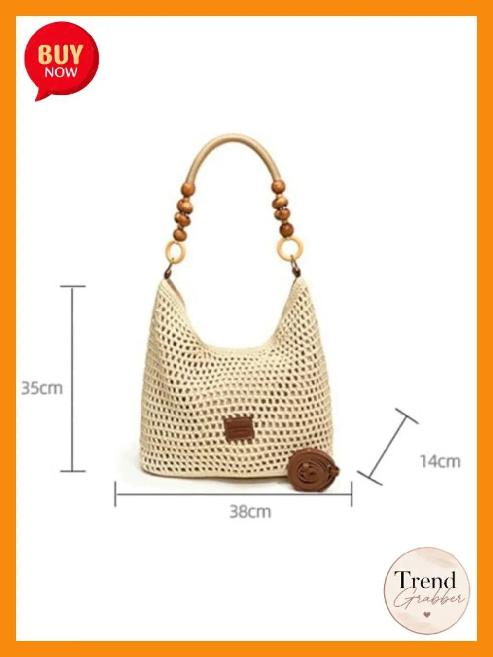 Crochet Summer Beach Bag Woven Cotton Mesh Hobo Handbag Bead Shoulder Bag